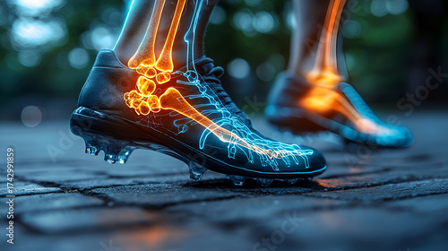 Anatomical Shoes Striding On Stone Path