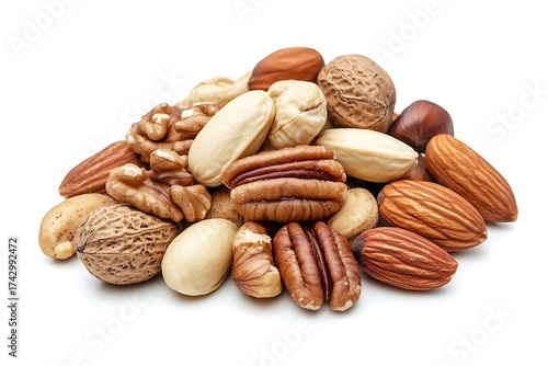 Wallpaper Mural Assorted Nuts Pile on White Background Almonds, Walnuts, Pecans, Cashews, and Hazelnuts Closeup Torontodigital.ca