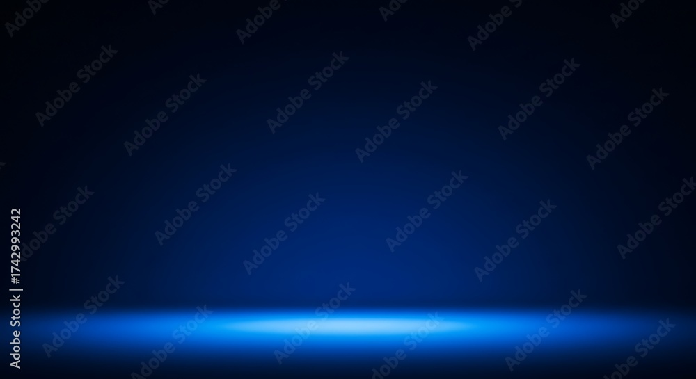 Fototapeta premium Dark blue gradient studio background with bright illuminated stage floor and soft spotlight effect