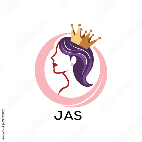 JAS Beauty Queen Logo Design. JAS with Crown and Elegant Woman Silhouette | Feminine Luxury. JAS Brand Identity for Salon, Spa, or Cosmetics.
