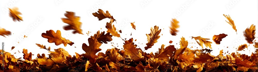 Obraz premium Whirl of autumn: graceful leaves in motion. Drama poster. Dramatic spiral: autumn leaves with red and ochre hues. Movie artwork. Scifi poster.