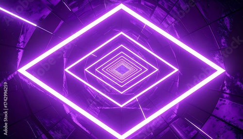 Fototapeta Naklejka Na Ścianę i Meble -  Purple neon tunnel with square frames