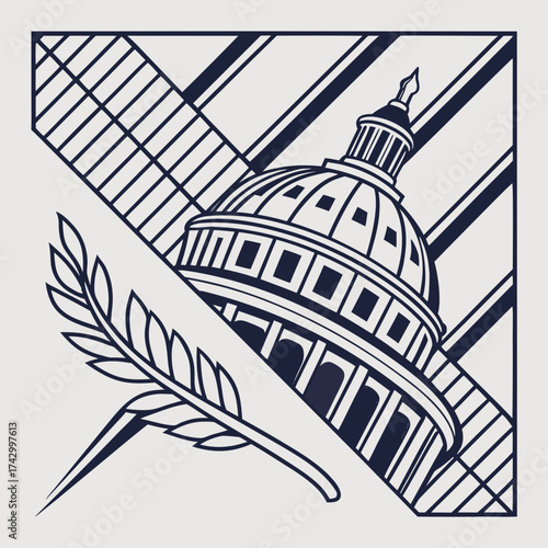 An Illustration of the US Capitol Building in a Geometric Design