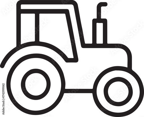 Minimalist line drawing of a tractor in black and white