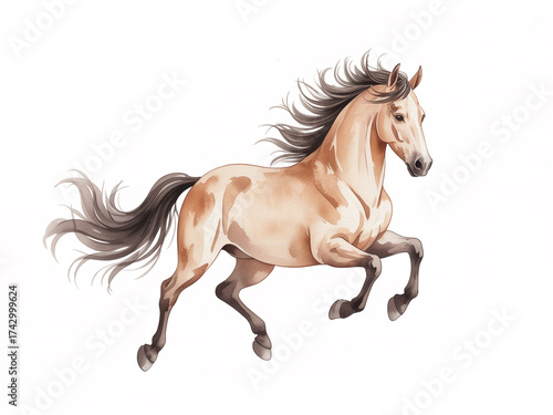 馬の水彩イラスト　年賀状素材　走る馬　2026　午年　Generative AI