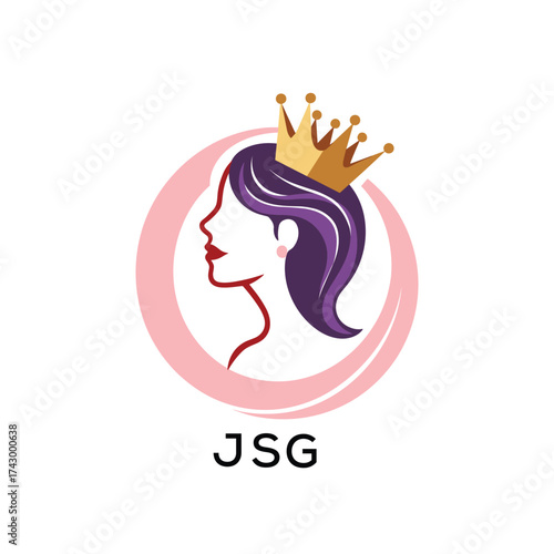 JSG Beauty Queen Logo Design. JSG with Crown and Elegant Woman Silhouette | Feminine Luxury. JSG Brand Identity for Salon, Spa, or Cosmetics.
