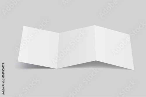 Blank square trifold open leaflet, three panel fold with shadows mockup template on background .Open booklet, thank you card, notecards, flyer, greeting card, wedding invitation, postcard, brochure.
