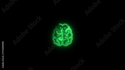 Wallpaper Mural Green neon brain outline glowing on a black background representing growth and innovation image photo Torontodigital.ca