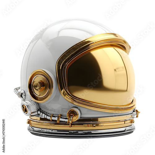 Astronaut helmet illustration with golden accents and transparent background
