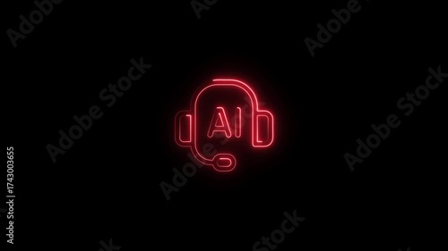 Red Neon Outline of Headphones with AI Text on Black Background artificial intelligence chatbot