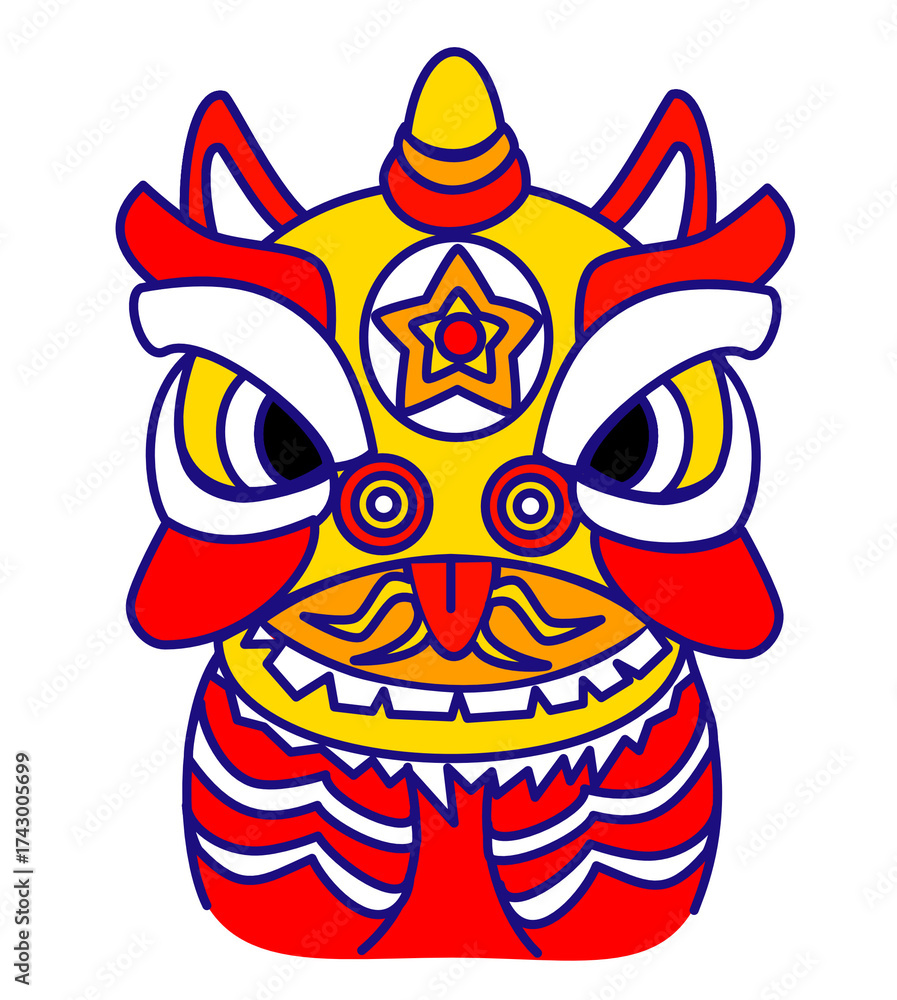 Naklejka premium Dragon and lion dance in Taiwan festivals ,cartoon vector isolated illustration.