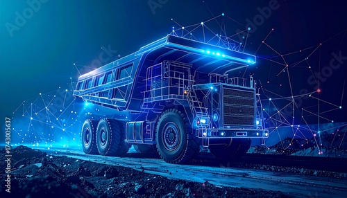 Futuristic Mining Truck Digital Render of Smart Technology in Action.