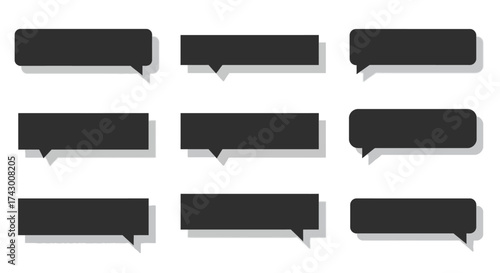 Nine dark speech bubbles in a 3x3 grid each casting a gray shadow to the lower right