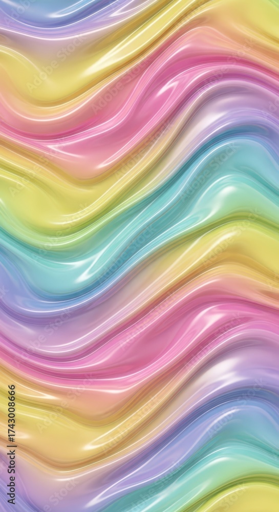 Obraz premium Wavy, flowing texture with iridescent rainbow colors, smooth and glossy surface