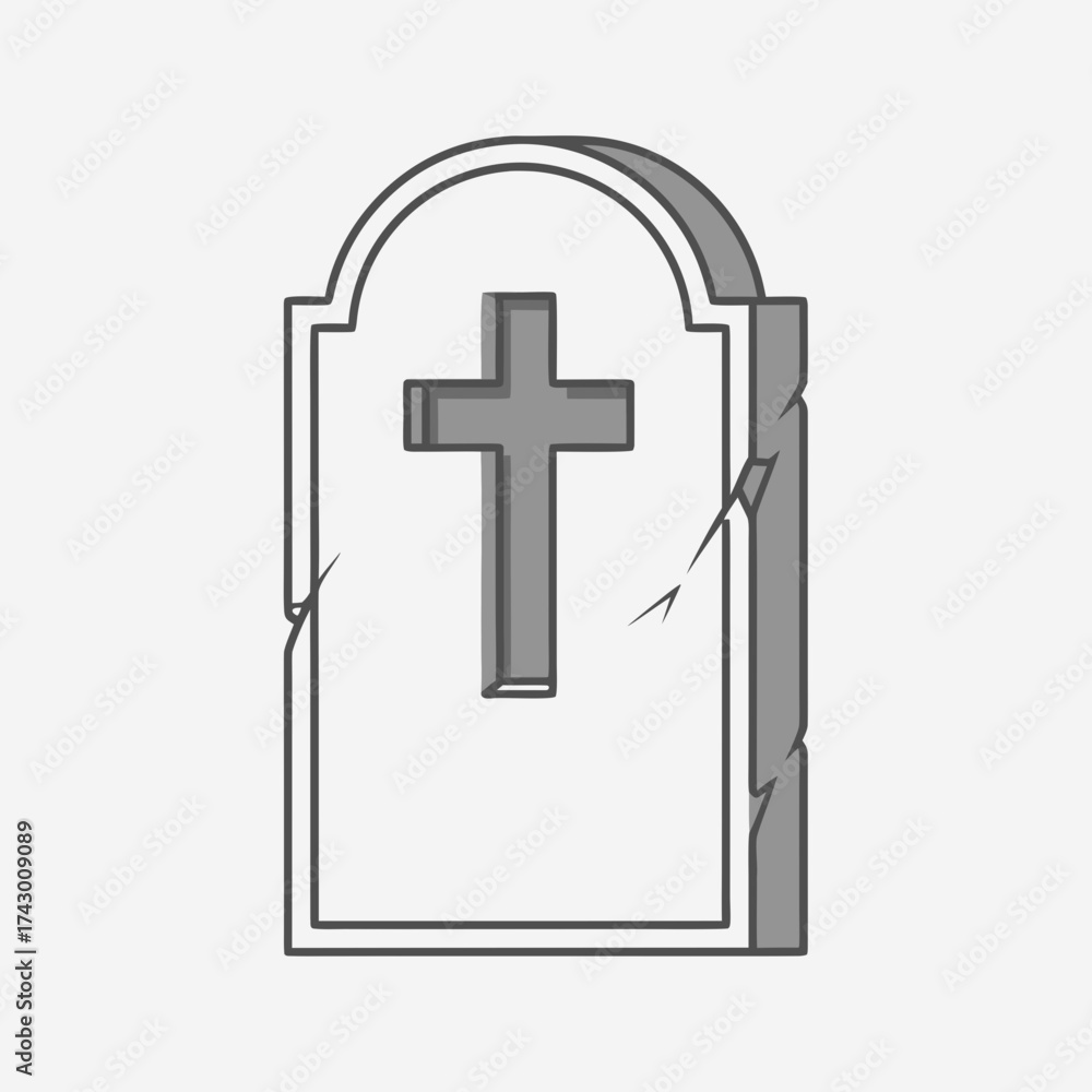 Fototapeta premium Cracked gravestone with cross