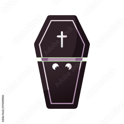 Dark brown coffin with cross
