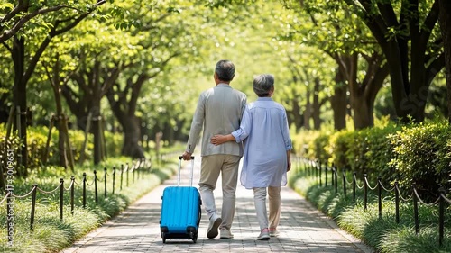 旅行に出かけるシニア夫婦