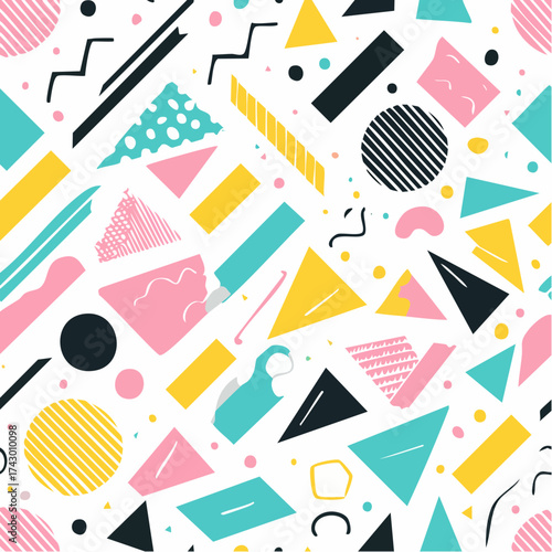 Vibrant Memphis-style pattern bursting with energy, ideal for fun brands, youth marketing, or nostalgic retro themes.