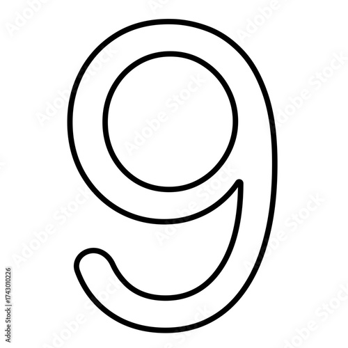 number nine line icon with editable stroke