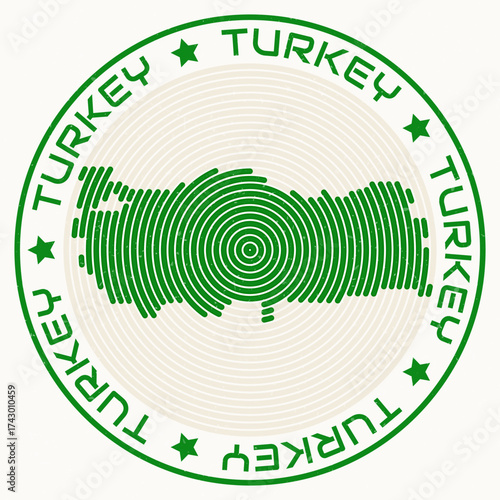 Turkey map with round title. Country shape rings. Turkey text around the country boundary shape. Amazing vector illustration.