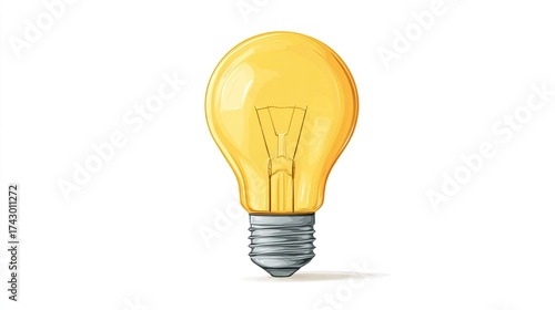 Wallpaper Mural A cartoon-style illustration of a glowing, yellow lightbulb with a silver base, isolated on white Torontodigital.ca