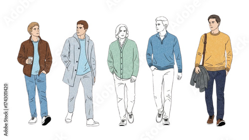 CAD Drawings Set – People Outlines Walking, Standing, Isolated on White Background Vector Illustration AI EPS PNG