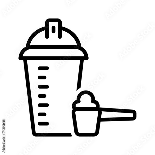 Vector black line icon for Protein shake