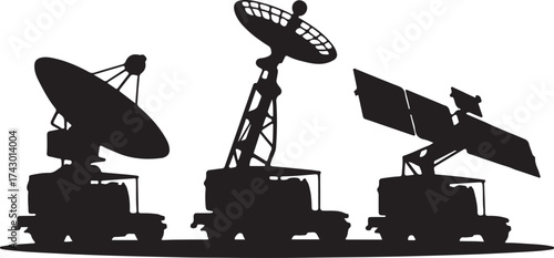 Satellite dish antennas silhouette on vehicles