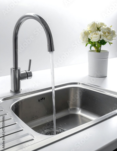 Stainless steel kitchen sink with faucet