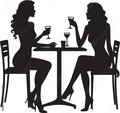 Two women silhouettes sitting at a table with drinks