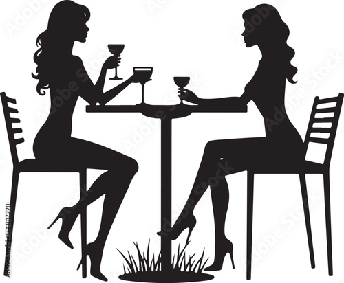 Two women silhouettes sitting at a table with drinks