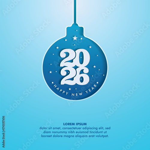 Happy new year 2026 with paper cut number design concept for calendar and banner