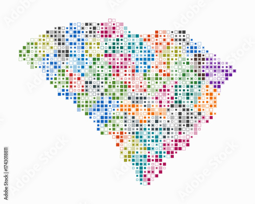 South Carolina, shape of the state build of colored cells. Digital style map of the South Carolina on white background. Small size square blocks. Creative vector illustration.