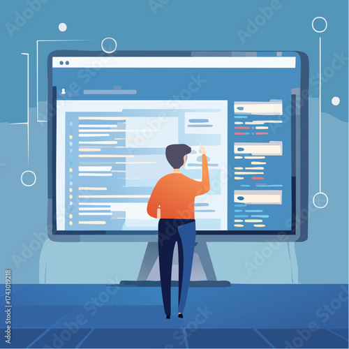 Digital Interface Exploration A Person Interacting with a Large Computer Display