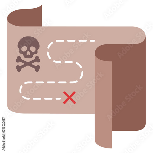 Treasure map vector flat icon isolated on white background.
