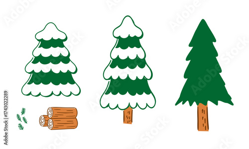 雪をかぶったもみの木,薪｜Snow-covered Fir Tree and Firewood