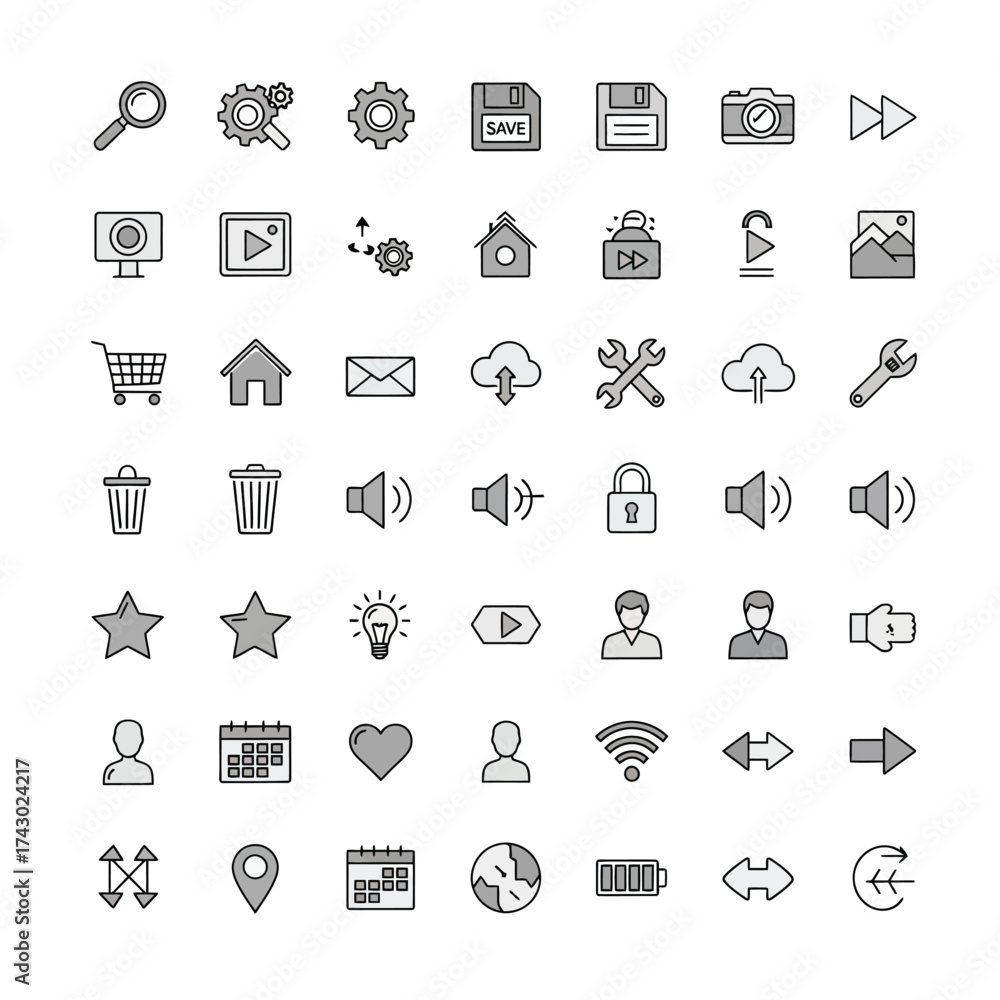 Fototapeta premium Set of Versatile Vector Icons Web Interface UI and Application Symbols