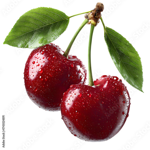 Fresh Cherries with Dew Drops Dark Red Fruit Still Life Photography Summer Berries Food Vibrant Color Natural Juicy