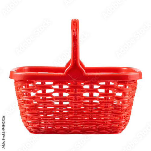 Woven Red Basket Isolated Photography Plastic Shopping Storage Container Arts and Crafts Supply Empty Carrier Picnic