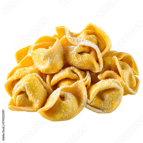 Fresh Tortelloni Pasta Italian Gourmet Food Meal Isolated Traditional Cuisine with Filled Dough and Elegant Yellow Hue