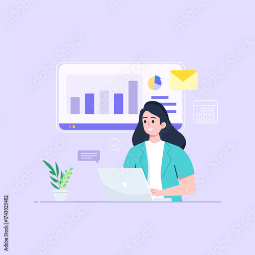 Business goal and target concept. Businessman pointing at bullseye financial target. Strategy for success, achievement, financial growth chart. Idea and innovation. Vector illustration.