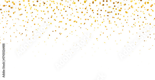 gold glitter round particles confetti. Luxury sparkling glitter dust falling isolated on transparent background. Falling magic glitter confetti, golden dust. Modern Design elements or decoration, PNG
