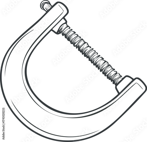 Illustration of a C-clamp or G-clamp, a tool with a screw mechanism for holding objects securely.
