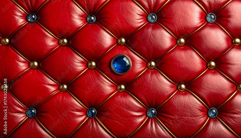 Obraz premium Red quilted leather upholstery with blue gems