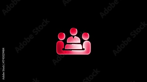 Vivid Red Neon Icon of Three People in a Meeting on Black Background group team