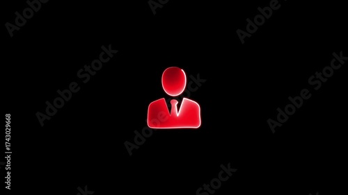 Red glowing outline of a person in a suit icon on a black background silhouette user