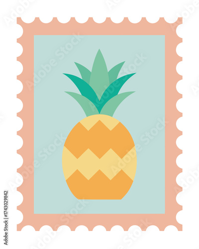 Vector art of pineapple illustration in a postage stamp frame, a vibrant and summery design