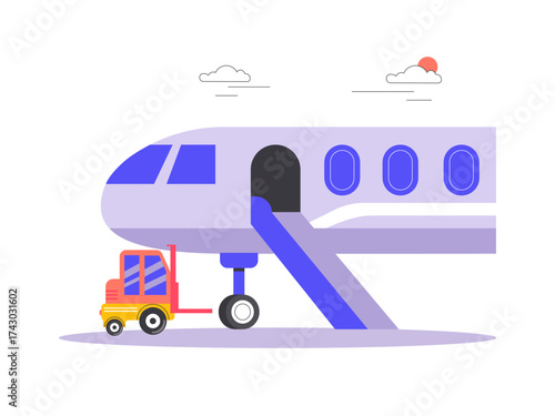 Airplanes waiting for passengers. Modern transportation illustration. Flat vector illustration.