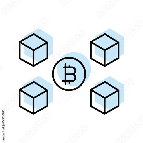 Bitcoin Cube color shadow thinline icon , vector, pixel perfect, illustrator file 
