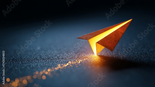 A close-up of a glowing paper airplane icon symbolizing fast business growth on a dark gradient

